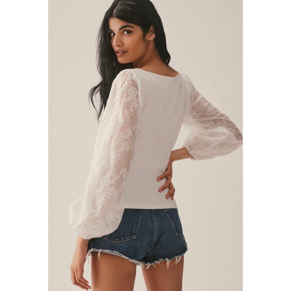 NWT Anthropologie x Sunday in Brooklyn Lace-Sleeve Blouse. Size M.  Retails $88